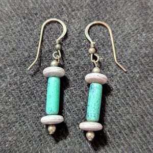 Silver Tone Turquoise Blue Beaded Dangle Statement Earrings